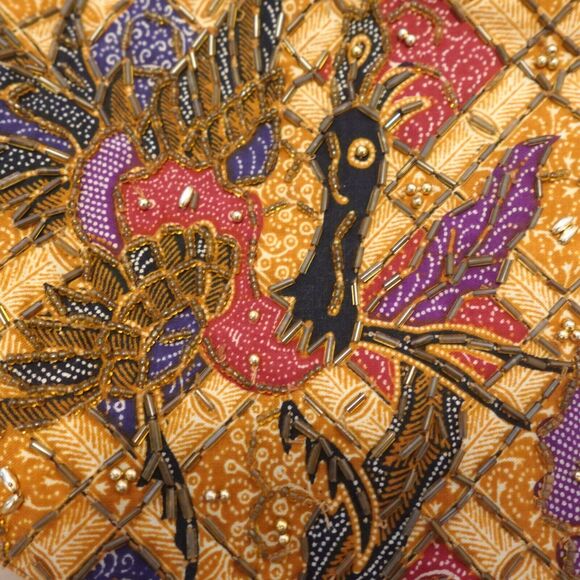 Zell Ucci Women OSFM Vest Cotton Button Up Beaded Adjustable Floral Brown VTG - Picture 4 of 8